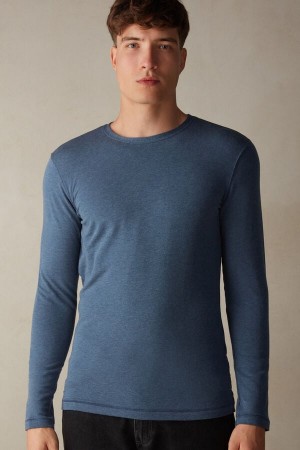 Long Sleeve Intimissimi Modal-Cashmere Top Męskie Niebieskie | PL3096DN