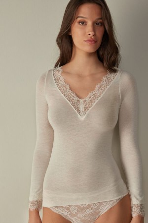 Long Sleeve Intimissimi Modal Cashmere Ultralight Long Koronkowe Shirt Damskie Głęboka Żółte | PL4248RW