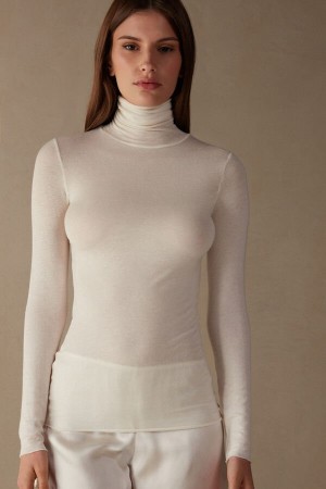 Long Sleeve Intimissimi Modal Cashmere Ultralight High-Neck Top Damskie Głęboka Żółte | PL4216OR
