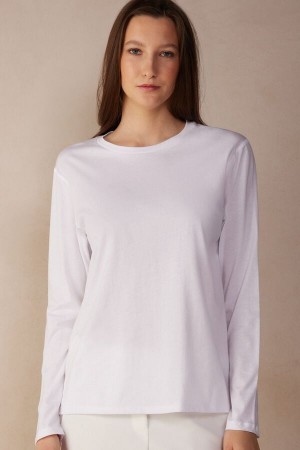 Long Sleeve Intimissimi Oversized Top in Supima® Bawełniane Damskie Białe | PL4220TV