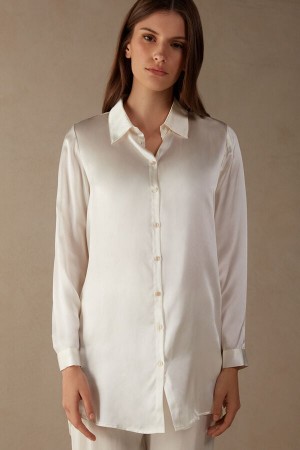 Long Sleeve Intimissimi Silk Shirt Damskie Białe | PL4250WY