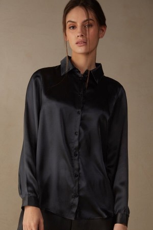 Long Sleeve Intimissimi Silk Shirt Damskie Czarne | PL4243OR