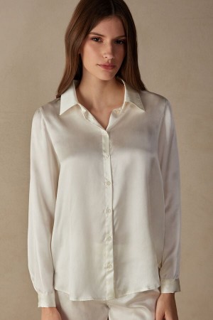 Long Sleeve Intimissimi Silk Shirt Damskie Białe | PL4240SO