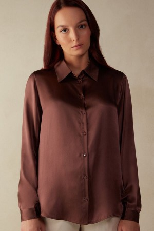 Long Sleeve Intimissimi Silk Shirt Damskie Brązowe | PL4238FM