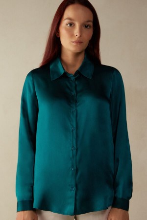 Long Sleeve Intimissimi Silk Shirt Damskie Zielone | PL4237GL