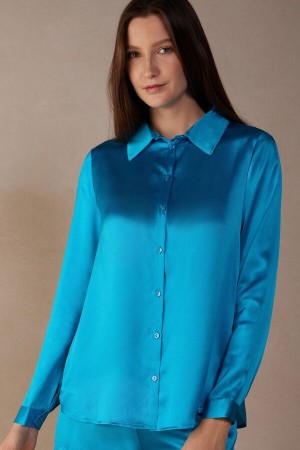 Long Sleeve Intimissimi Silk Shirt Damskie Turkusowe | PL4223WY
