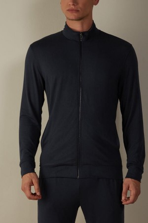 Long Sleeve Intimissimi Silk and Modal Zip-Up Sweatshirt Męskie Niebieskie | PL3114XF
