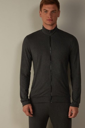 Long Sleeve Intimissimi Silk and Modal Zip-Up Sweatshirt Męskie Ciemny Szare | PL3113CE