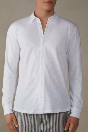 Long Sleeve Intimissimi Slub Bawełniane Shirt Męskie Białe | PL3104TV