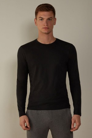 Long Sleeve Intimissimi Stretch Supima Bawełniane Top Męskie Czarne | PL3129UT