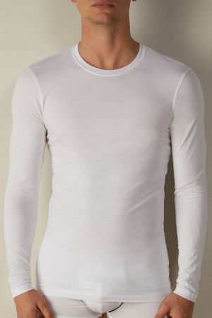 Long Sleeve Intimissimi Stretch Supima Bawełniane Top Męskie Białe | PL3128IS