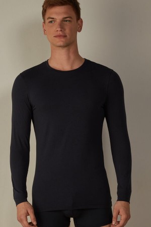 Long Sleeve Intimissimi Stretch Supima Bawełniane Top Męskie Niebieskie | PL3127OR