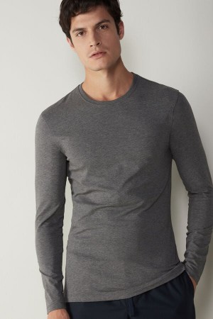 Long Sleeve Intimissimi Stretch Supima Bawełniane Top Męskie Jasny Szare | PL3112VD