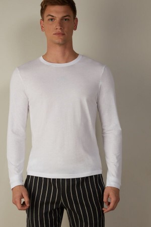 Long Sleeve Intimissimi Supima® Bawełniane Top Męskie Białe | PL3132RW
