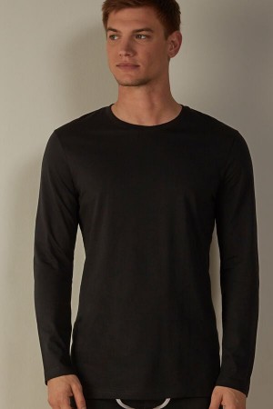 Long Sleeve Intimissimi Supima® Bawełniane Top Męskie Czarne | PL3130YU