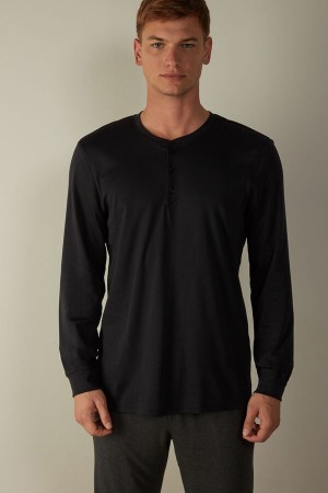 Long Sleeve Intimissimi Supima Interlock Top Męskie Czarne | PL3125AP