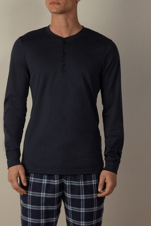 Long Sleeve Intimissimi Supima Interlock Top Męskie Niebieskie | PL3124SO