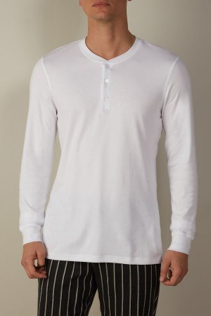 Long Sleeve Intimissimi Supima Interlock Top Męskie Białe | PL3115ZG