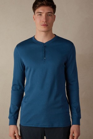 Long Sleeve Intimissimi Supima Interlock Top Męskie Białe Niebieskie | PL3095FM