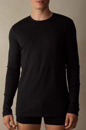 Long Sleeve Intimissimi Top in Warm Bawełniane Męskie Czarne | PL3097SO