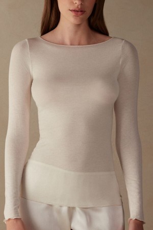 Long Sleeve Intimissimi Łódź Neck Modal Cashmere Ultralight Top Damskie Głęboka Żółte | PL4251QZ