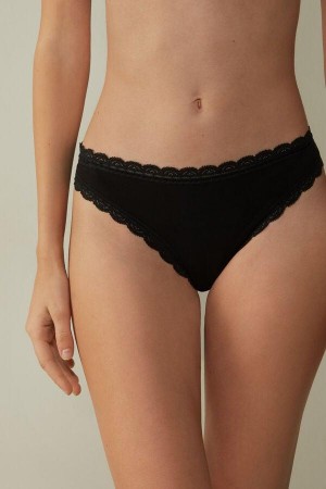 Majtki Intimissimi Bawełniane and Koronkowe Brazilian Damskie Czarne | PL3537SO