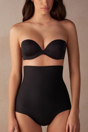 Majtki Intimissimi High Stanem Shaping Hipster in Seamless Microfiber Damskie Czarne | PL3749IS