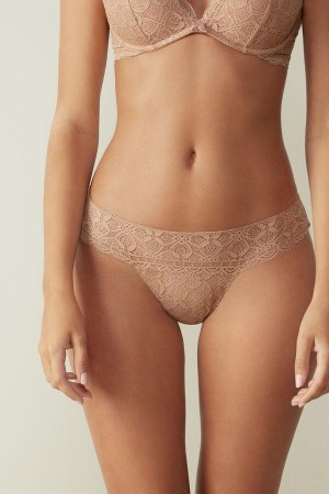 Majtki Intimissimi Koronkowe Brazilian Damskie Beżowe | PL3527GL
