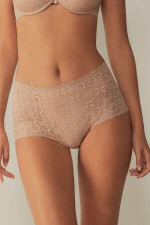 Majtki Intimissimi Koronkowe High Stanem Hipster Damskie Beżowe | PL3740PQ