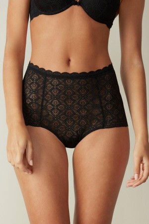 Majtki Intimissimi Koronkowe High Stanem Hipster Damskie Czarne | PL3737DN