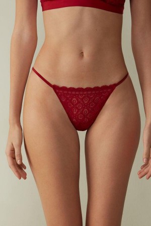 Majtki Intimissimi Koronkowe String Stringi Damskie Czerwone | PL3772SO