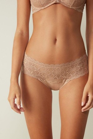 Majtki Intimissimi Koronkowe and Bawełniane High Rise Damskie Beżowe | PL3643PQ