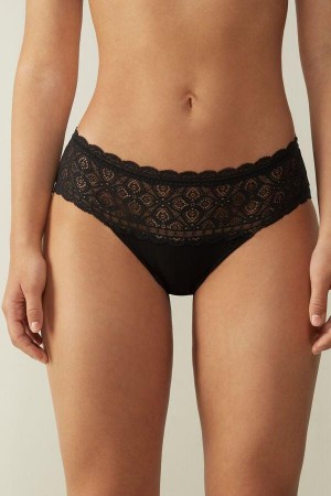 Majtki Intimissimi Koronkowe and Bawełniane High Rise Damskie Czarne | PL3624RW