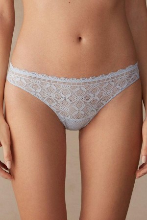 Majtki Intimissimi Koronkowe and Microfiber Brazilian Damskie Niebieskie | PL3571TV