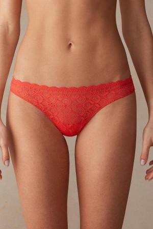 Majtki Intimissimi Koronkowe and Microfiber Brazilian Damskie Jasny Czerwone | PL3569UT