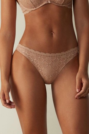 Majtki Intimissimi Koronkowe and Microfiber Brazilian Damskie Beżowe | PL3534GL