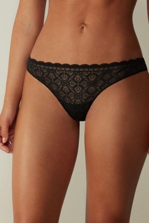 Majtki Intimissimi Koronkowe and Microfiber Brazilian Damskie Czarne | PL3529DN