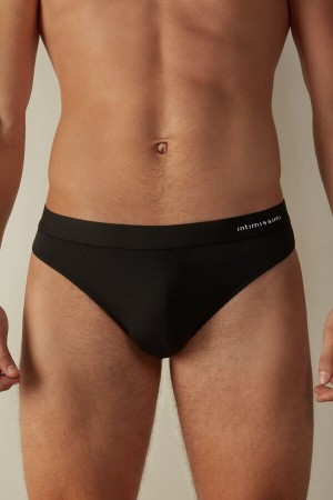 Majtki Intimissimi Logo Detailed Microfiber Stringi Męskie Czarne | PL3380DN
