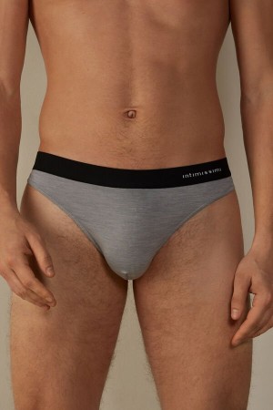 Majtki Intimissimi Logo Detailed Microfiber Stringi Męskie Głęboka Szare | PL3379FM