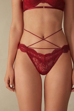Majtki Intimissimi Loosen Heartstrings ‘80s Styl Brazilian Damskie Czerwone | PL3546EX
