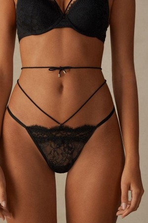 Majtki Intimissimi Loosen Heartstrings String Stringi Damskie Czarne | PL3784MA