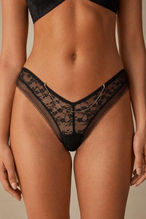Majtki Intimissimi Luxury Treats ‘80s Styl Brazilian Damskie Czarne | PL3554XF