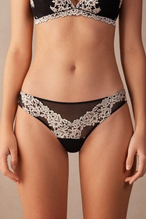 Majtki Intimissimi Pretty Flowers Brazilian Damskie Czarne Białe | PL3499BC