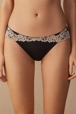 Majtki Intimissimi Pretty Flowers Damskie Czarne Białe | PL3639FM