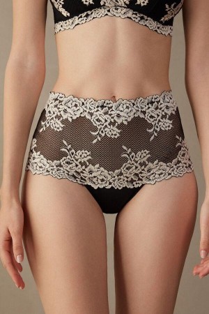Majtki Intimissimi Pretty Flowers Hipster Brazilian Damskie Czarne Białe | PL3720SO