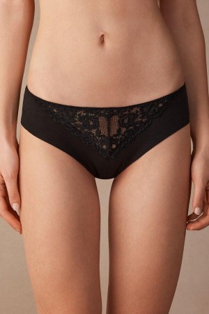 Majtki Intimissimi Pretty Flowers Seamless Bawełniane Damskie Czarne | PL3652QZ