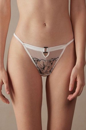 Majtki Intimissimi Pure Joy String Stringi Damskie Białe Czarne | PL3814XF