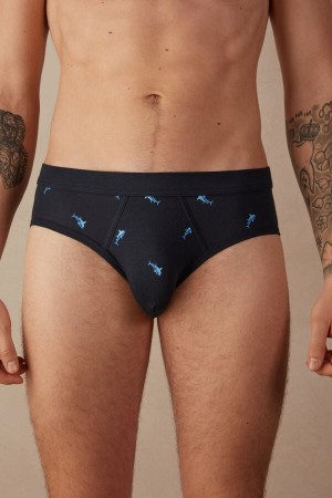 Majtki Intimissimi Shark in Stretch Supima® Bawełniane Męskie Niebieskie Ciemny Szare | PL3340OR