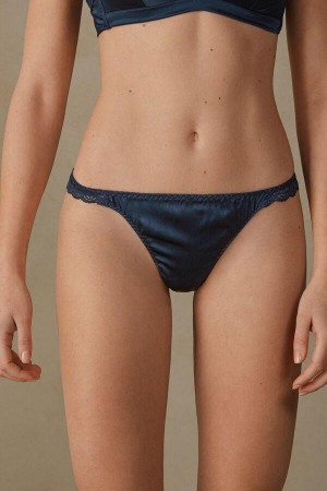 Majtki Intimissimi Silk and Koronkowe G-String Damskie Niebieskie | PL3770FM