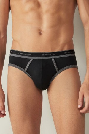 Majtki Intimissimi Stretch Supima® Bawełniane with Logo Detail Męskie Czarne Jasny Szare | PL3371CE